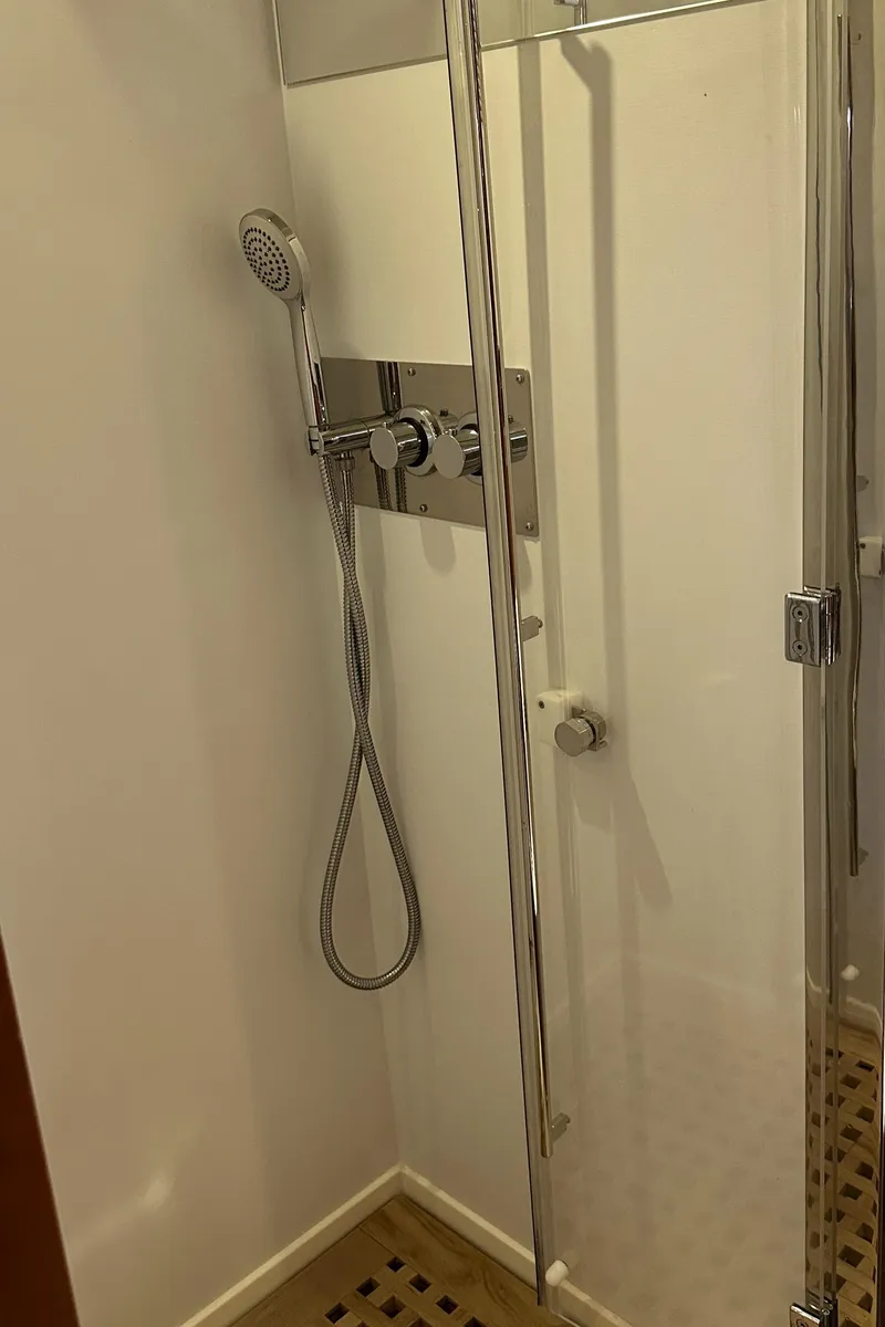 Slide: The Image of Modern shower in 2013 Prestige 500 yacht with glass door and handheld showerhead. - 22