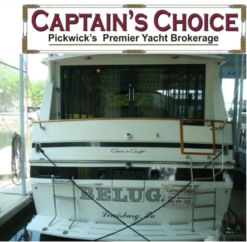 The Image of 1988 Chris-Craft Constellation yacht at Captain's Choice brokerage, rear view. - 1