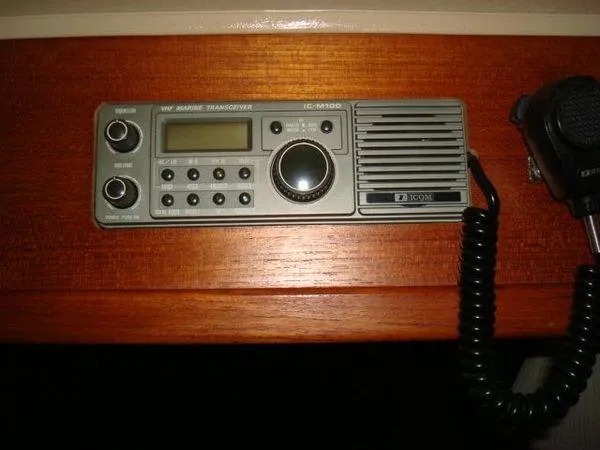 Slide: The Image of VHF marine transceiver on 1988 Chris-Craft Constellation boat, featuring Icom IC-M510 model. - 14
