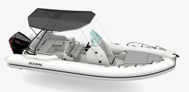 Slide: The Image of 2024 Zodiac Medline 6.8 inflatable boat with canopy and seating. - 4