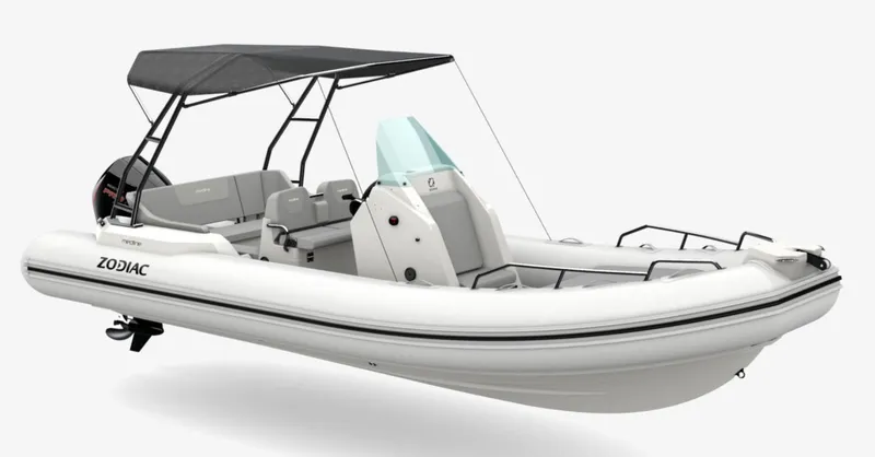 Slide: The Image of 2024 Zodiac Medline 6.8 inflatable boat with canopy and seating. - 7