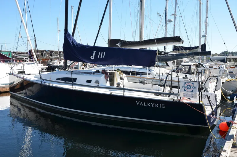 Slide: The Image of 2011 J Boats J/111 sailboat "Valkyrie" docked at marina. - 1