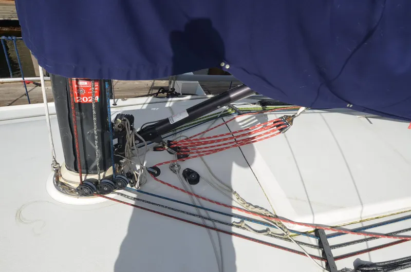Slide: The Image of Close-up of the deck and rigging of a 2011 J Boats J/111 sailboat. - 34