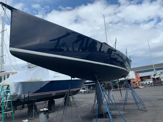 Slide: The Image of 2011 J Boats J/111 sailboat on stands in a boatyard. - 37