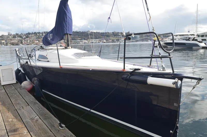 Slide: The Image of 2011 J Boats J/111 sailboat docked at a marina. - 4