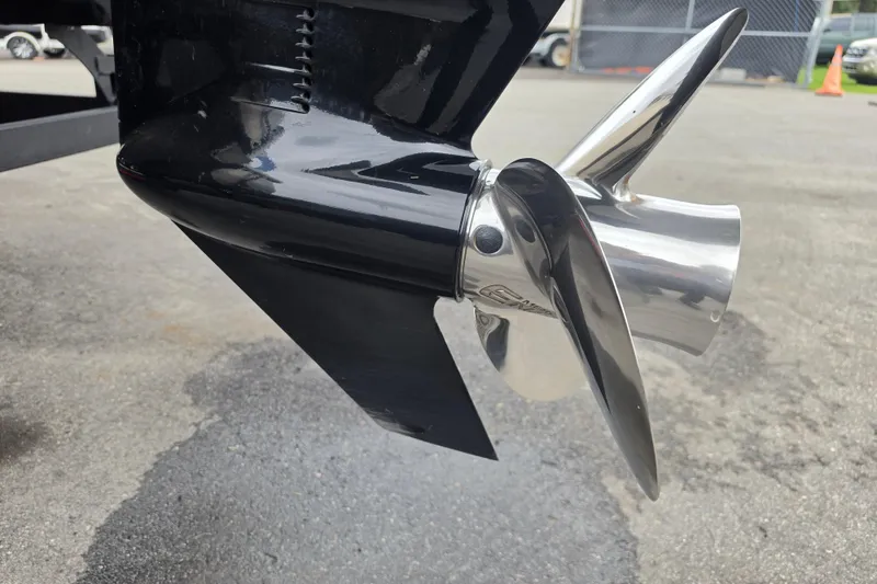 Slide: The Image of Close-up of a 2023 Sun Tracker Bass Buggy 18 DLX boat propeller. - 6
