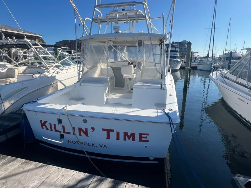Slide: The Image of 1995 Luhrs Tournament 290 Open boat named Killin' Time docked in Norfolk, VA. - 2