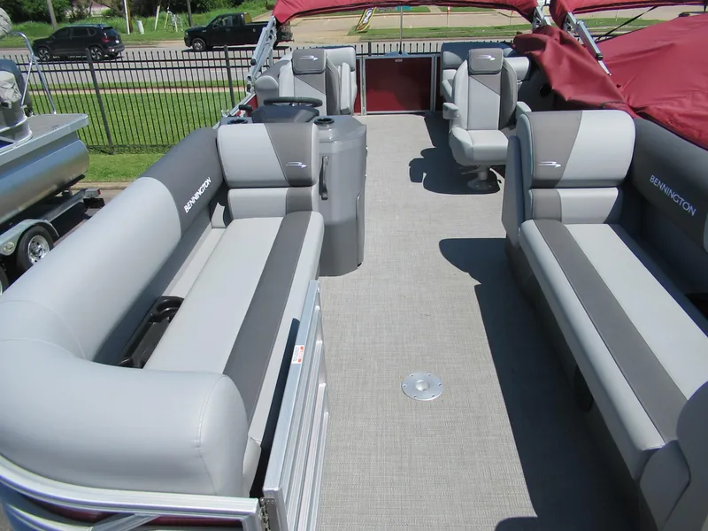 Slide: The Image of 2024 Bennington 22 SVSR pontoon boat with spacious seating and modern design. - 3