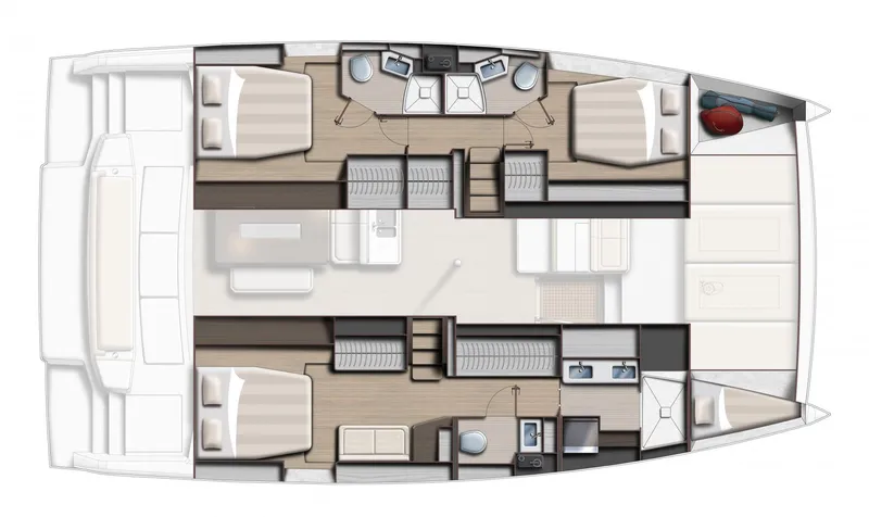 Slide: The Image of Floor plan of a 2025 Bali 4.6 catamaran, featuring spacious cabins and modern amenities. - 11