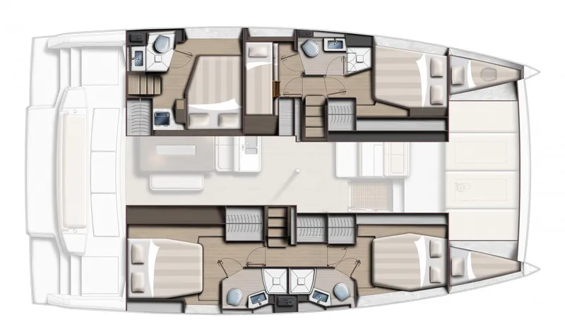 Slide: The Image of Floor plan of 2025 Bali 4.6 catamaran, featuring spacious cabins and modern amenities. - 13