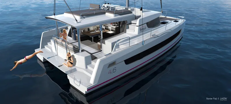 Slide: The Image of 2025 Bali 4.6 yacht on calm water, people enjoying leisure activities. - 3
