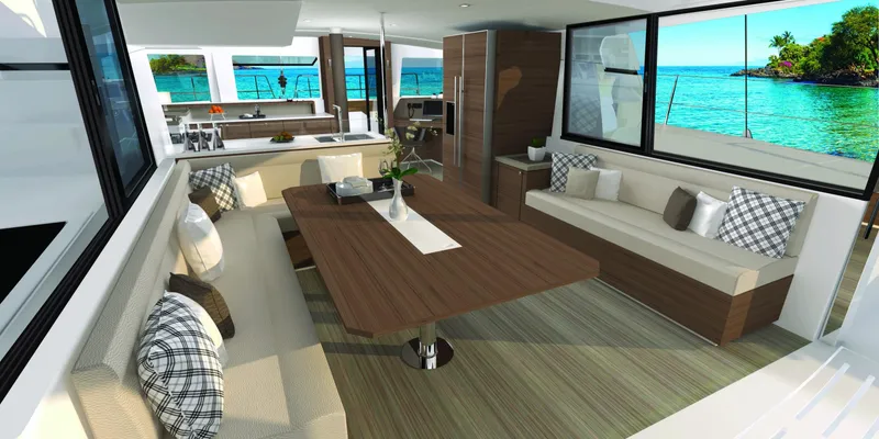 Slide: The Image of Luxurious interior of 2025 Bali 4.6 yacht with ocean view and modern furnishings. - 8