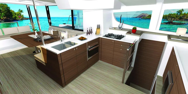 Slide: The Image of Modern kitchen interior on Bali 4.6 yacht, 2025 model, with ocean view. - 9