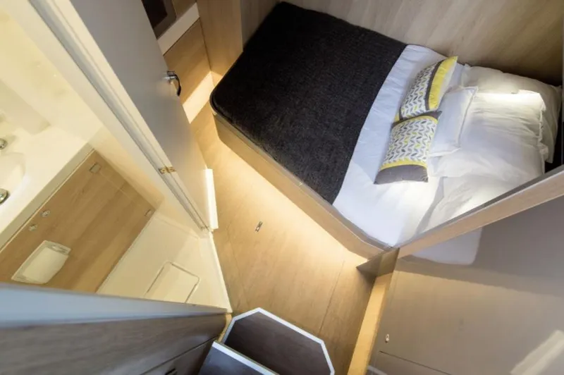 Slide: The Image of Cozy bedroom in 2025 Bali 5.4 yacht with modern decor and ensuite bathroom. - 19