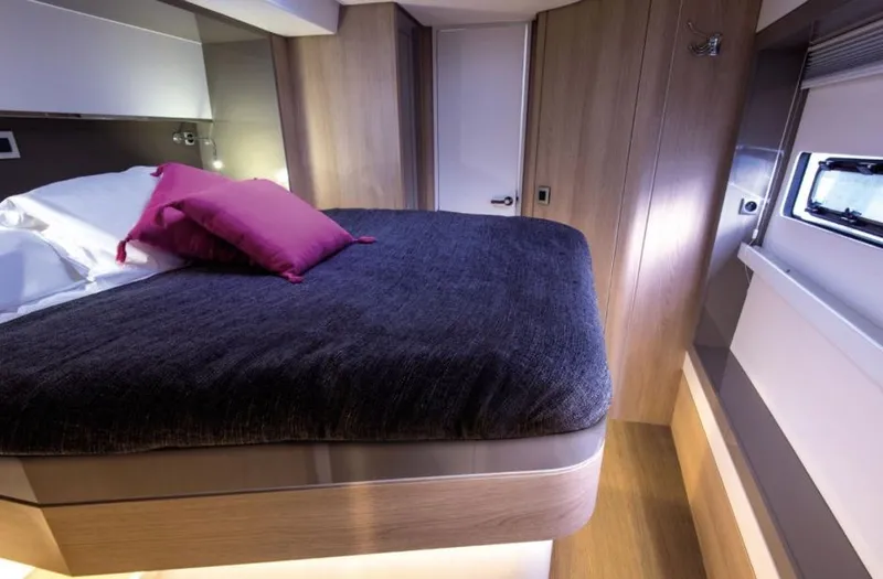 Slide: The Image of Luxurious bedroom interior of 2025 Bali 5.4 yacht with modern design and cozy bedding. - 22
