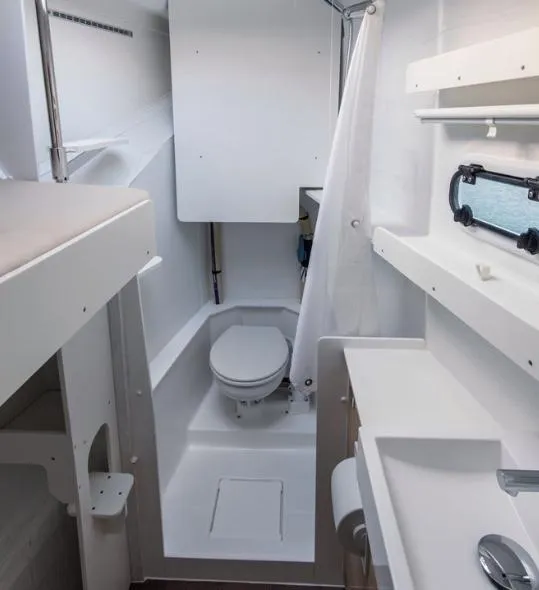 Slide: The Image of Modern bathroom in 2025 Bali 5.4 yacht with sleek white design. - 27
