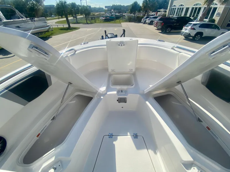 Slide: The Image of 2026 Robalo R250 boat interior with open storage compartments, showcasing spacious design. - 32