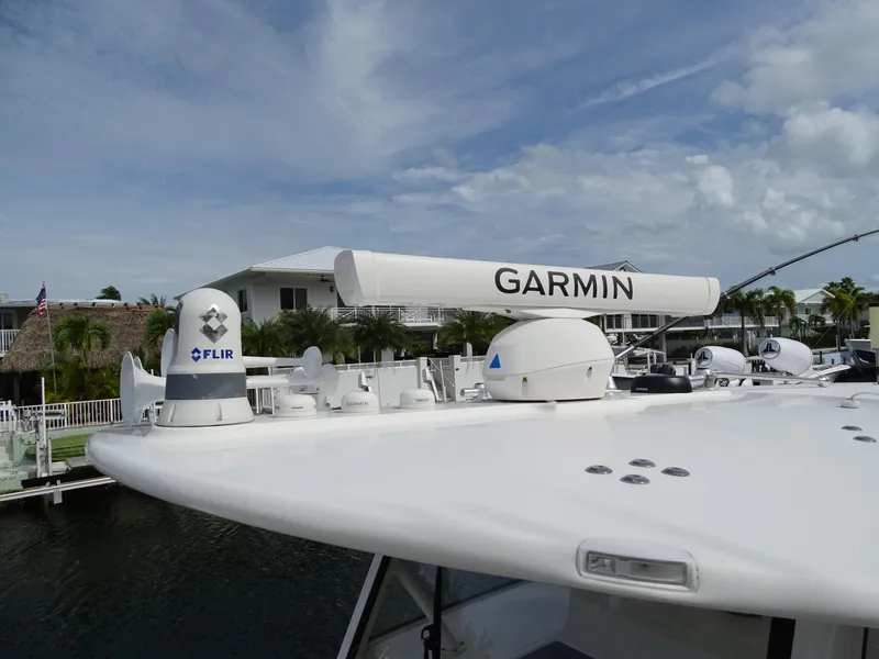 Slide: The Image of 2022 Regulator 41 boat with Garmin and FLIR equipment on deck. - 29