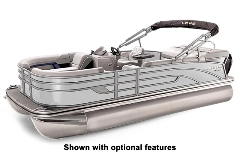Slide: The Image of 2024 Lowe SS 210 pontoon boat with optional features, sleek design, and comfortable seating. - 23