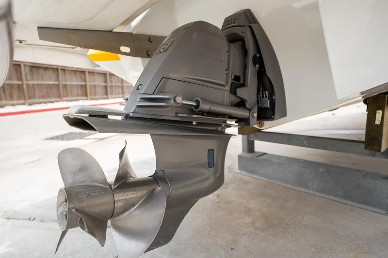 Slide: The Image of 2011 Cobalt 242 boat propeller and stern drive close-up. - 6