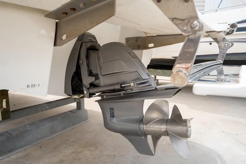 Slide: The Image of Close-up of 2011 Cobalt 242 boat propeller and stern drive. - 8