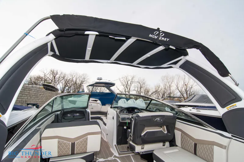 Slide: The Image of 2024 Monterey 278 SS boat interior with seating and helm station. - 36