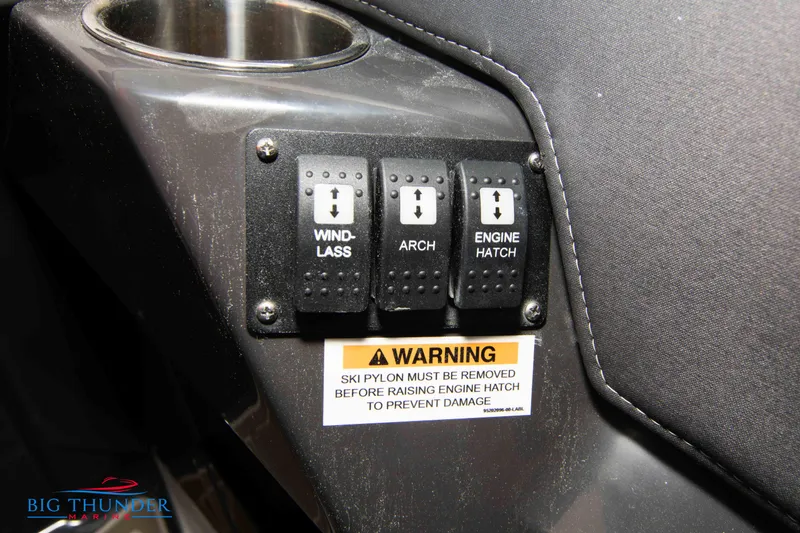 Slide: The Image of Control panel of a 2024 Monterey 278 SS boat with warning label. - 47