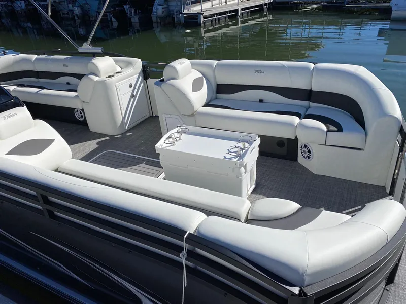 Slide: The Image of 2024 JC Neptoon Sport 23TT pontoon boat with spacious seating and modern design. - 6