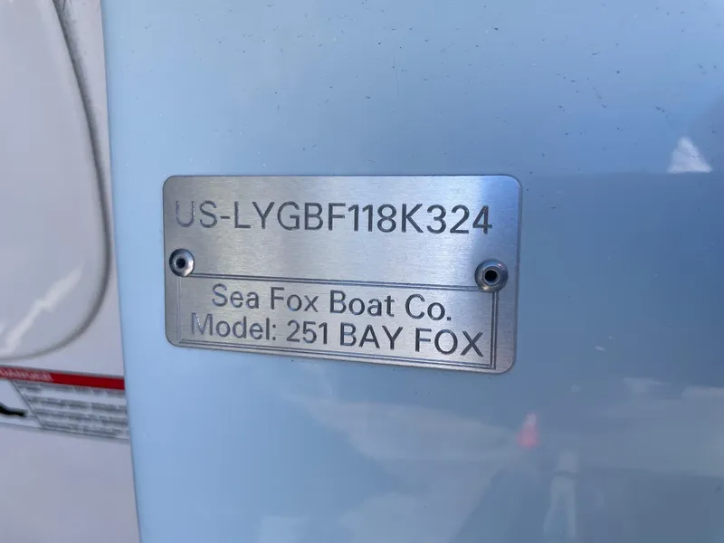 Slide: The Image of 2024 Sea Fox 251 Bay Fox boat identification plate - 30