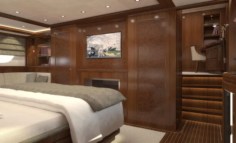 Slide: The Image of Luxurious cabin interior of 2026 Selene 78 Ocean Explorer yacht with elegant wood paneling. - 20