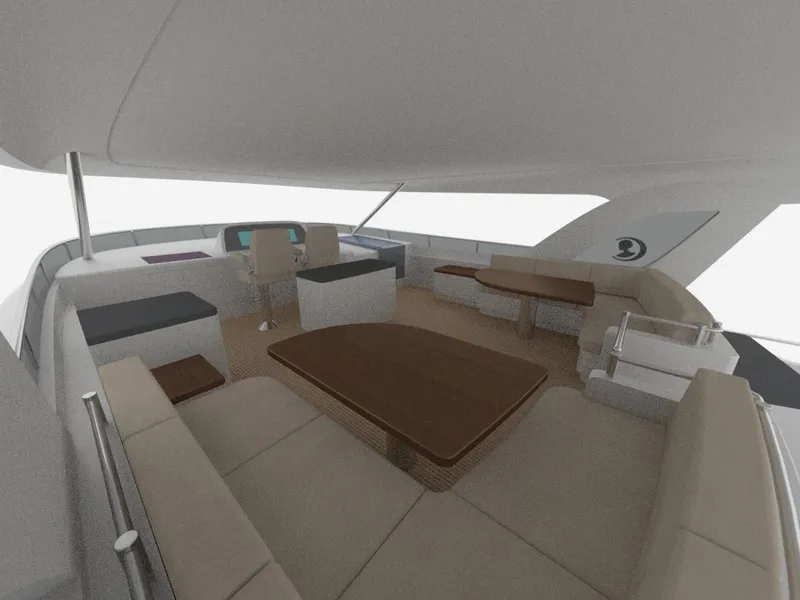 Slide: The Image of Luxurious interior of 2026 Selene 78 Ocean Explorer yacht with elegant seating and tables. - 9