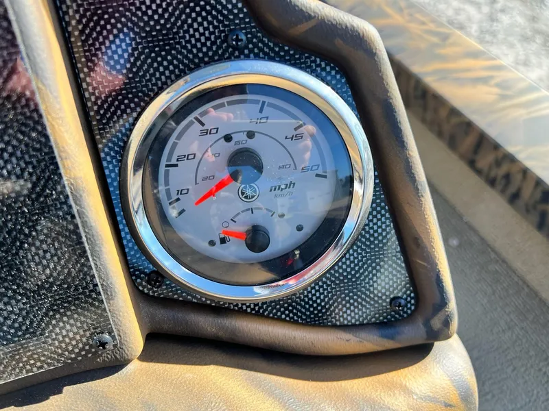 Slide: The Image of Close-up of speedometer on 2024 G3 Sportsman 1710 VYL boat. - 24