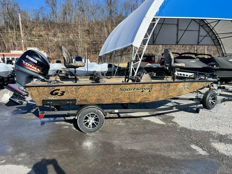 Slide: The Image of 2024 G3 Sportsman 1710 VYL fishing boat with Yamaha motor on trailer. - 37
