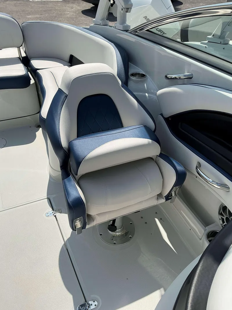 Slide: The Image of 2024 Crownline 260XSS boat interior with luxurious seating and modern design. - 12