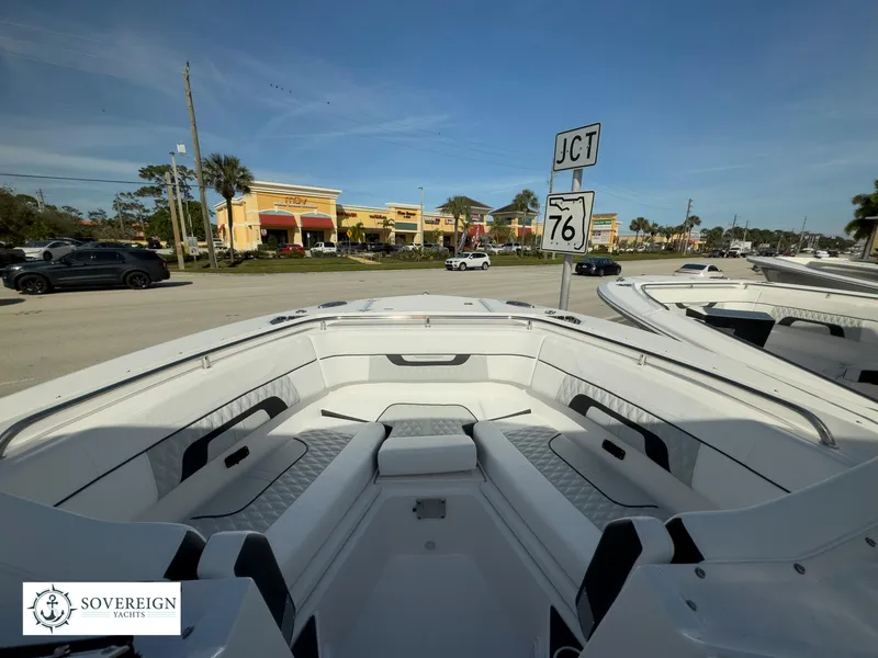 Slide: The Image of 2024 Blackfin 272 DC boat interior at Sovereign Yacht dealership. - 15