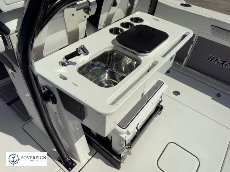 Slide: The Image of 2024 Blackfin 302 boat with sink and storage area. - 41