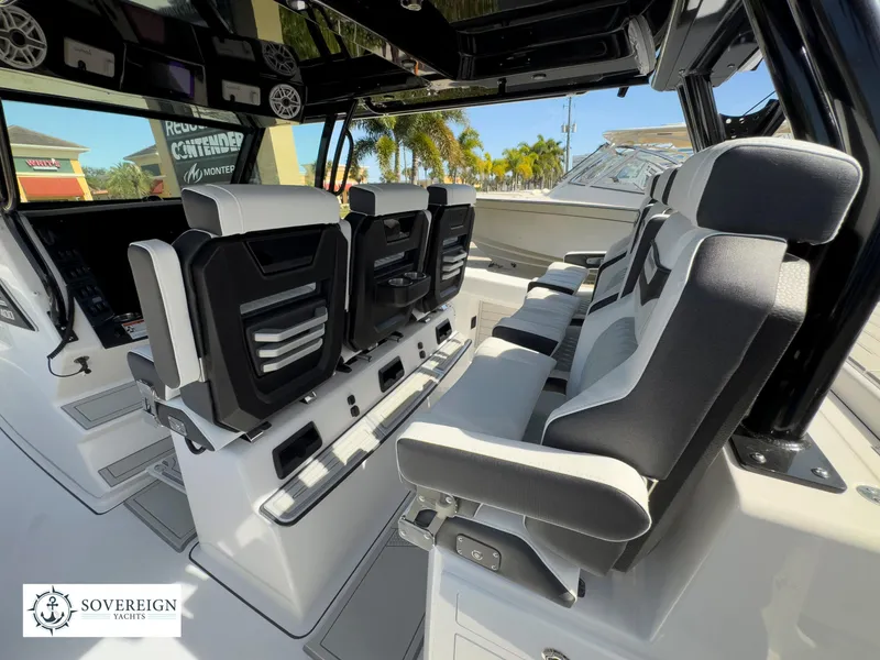Slide: The Image of 2024 Blackfin 400 boat interior with luxurious seating and modern design. - 32