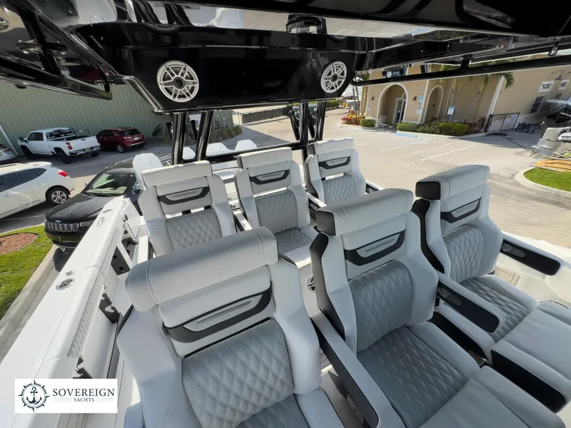 Slide: The Image of Luxurious seating on the 2024 Blackfin 400 boat with premium upholstery and modern design. - 35