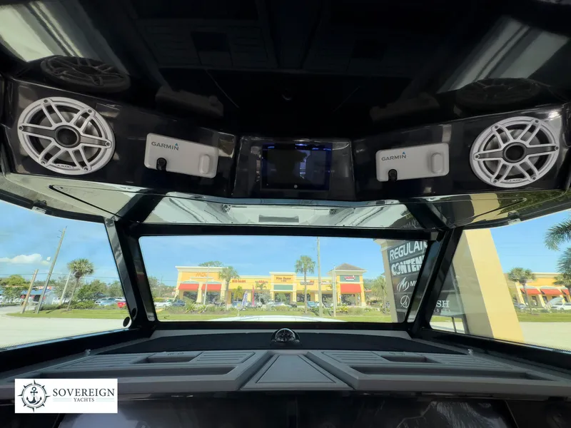 Slide: The Image of Interior view of 2024 Blackfin 400 boat with Garmin electronics and speakers. - 43