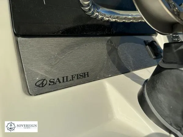 Slide: The Image of 2024 Sailfish 312 yacht detail with Sovereign Yachts branding. - 32