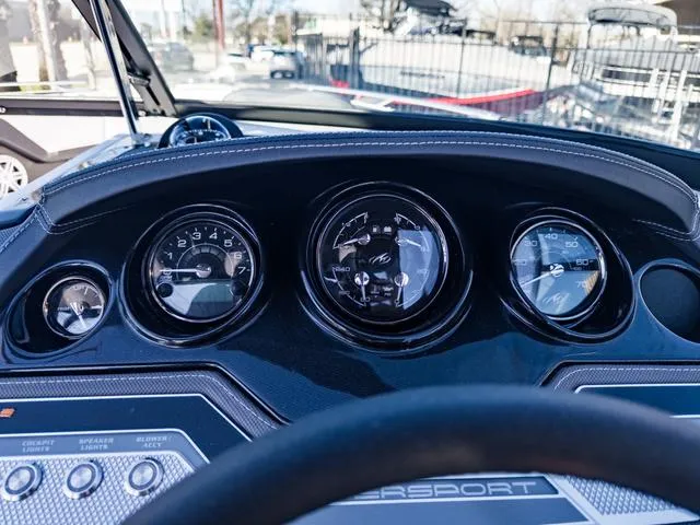 Slide: The Image of Dashboard of 2024 Monterey 258 SS boat with gauges and controls. - 27