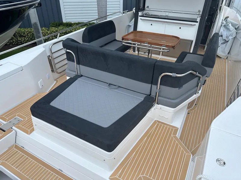 Slide: The Image of Luxurious seating area on the 2024 Nimbus Tender 11 #258 yacht. - 7