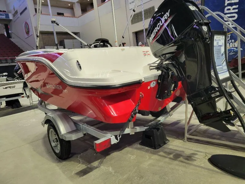 Slide: The Image of 2024 Bayliner M15 boat with Mercury outboard motor on display. - 7