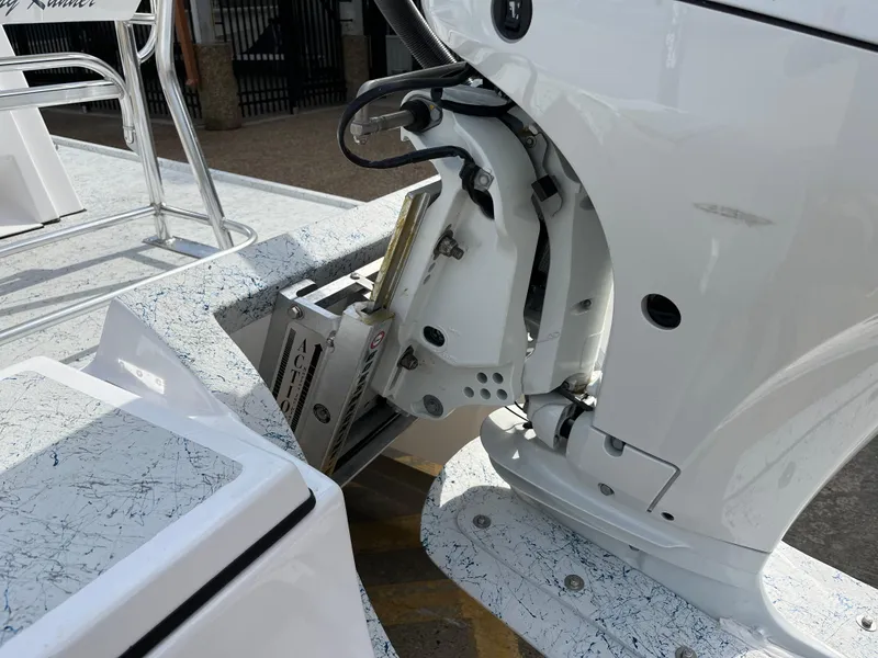 Slide: The Image of 2024 Shallow Stalker SS-17 Sportsman boat engine and transom detail. - 20