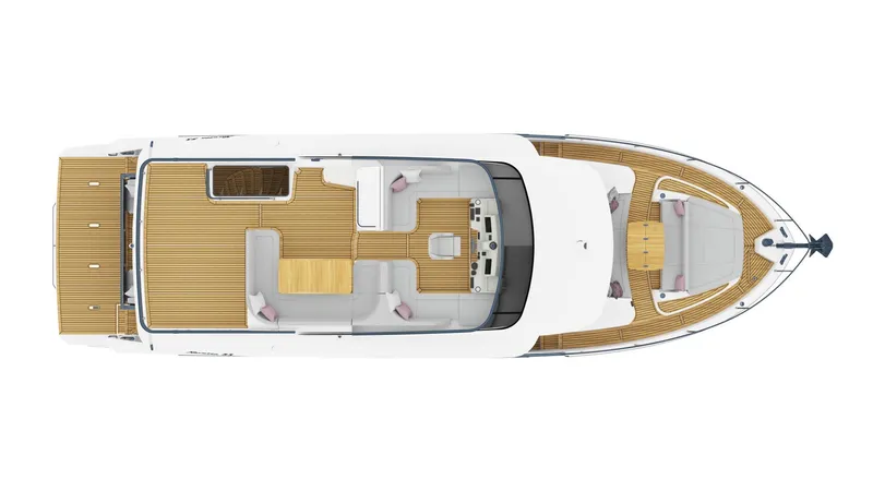 Slide: The Image of Top view of 2027 Absolute 53 Navetta yacht with spacious deck layout. - 16