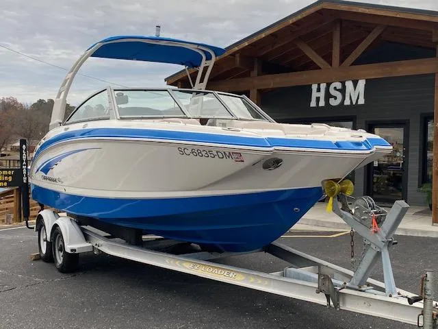 Slide: The Image of 2018 Chaparral 224 Sunesta boat on trailer outside HSM building. - 6