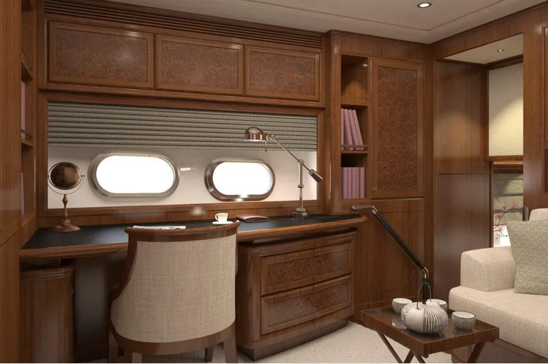 Slide: The Image of Luxurious interior of 2026 Selene 72 Ocean Explorer yacht with elegant wood furnishings. - 11
