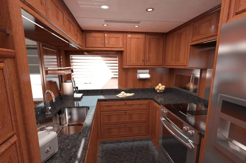 Slide: The Image of Luxurious kitchen interior of 2026 Selene 72 Ocean Explorer yacht with wooden cabinetry. - 14
