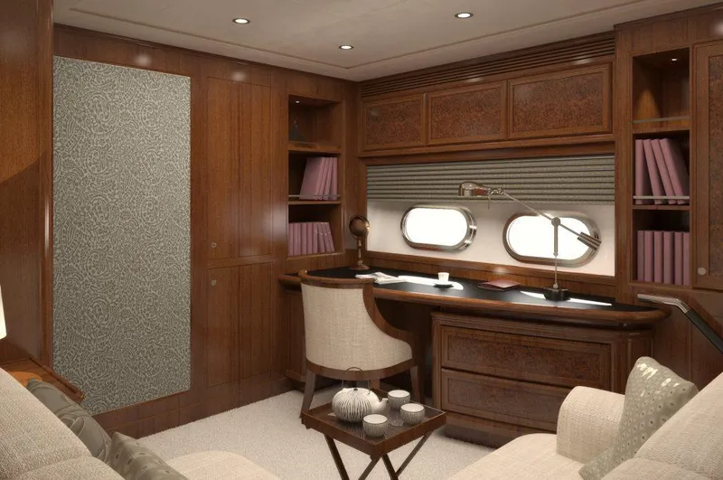 Slide: The Image of Luxurious interior of 2026 Selene 72 Ocean Explorer yacht with elegant wood furnishings. - 15