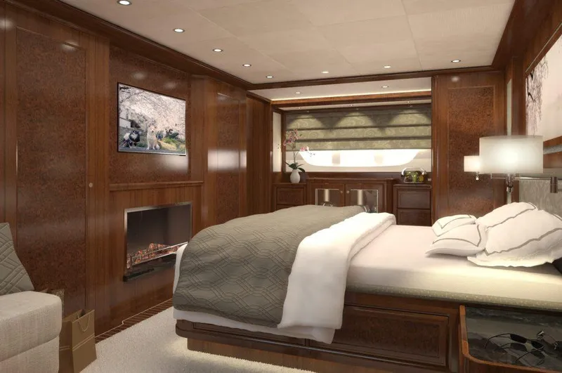 Slide: The Image of Luxurious bedroom interior of 2026 Selene 72 Ocean Explorer yacht with elegant wood paneling. - 21